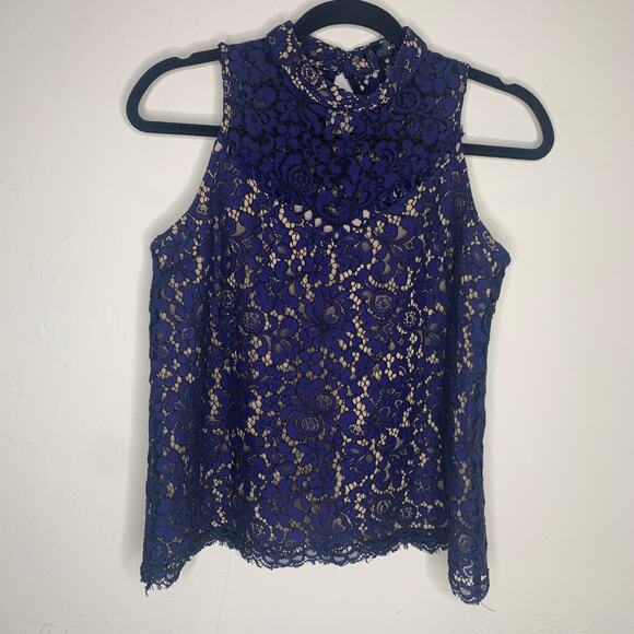Aqua Navy Blue Lace Sleeveless Blouse Sz Medium - Picture 5 of 7